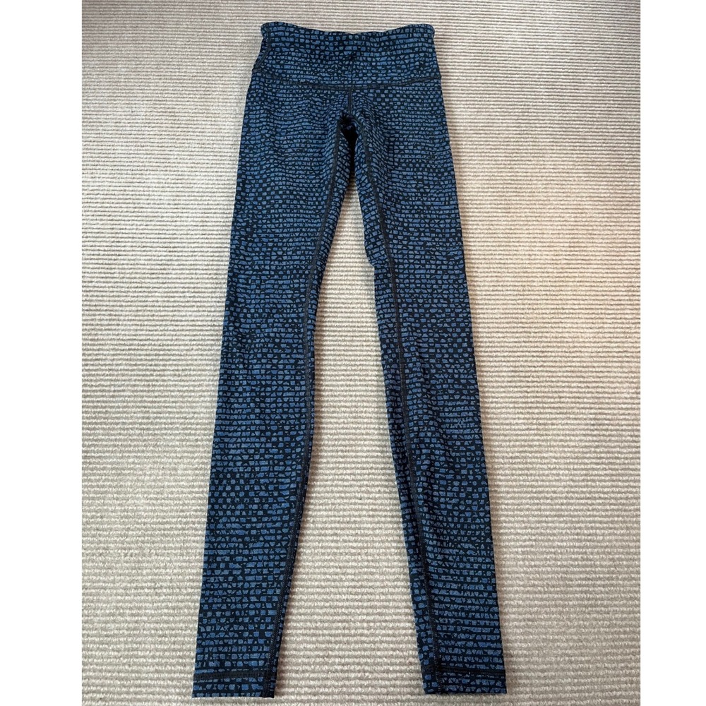 Lululemon‎ Blue Black Geometric Mosaic Print High Rise Athletic Leggings Size 2